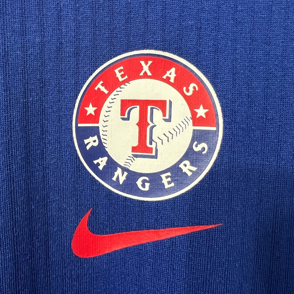 Nike Baseball Texas Rangers Logo Long Sleeve Blue and Red Shirt - Picture 3 of 11